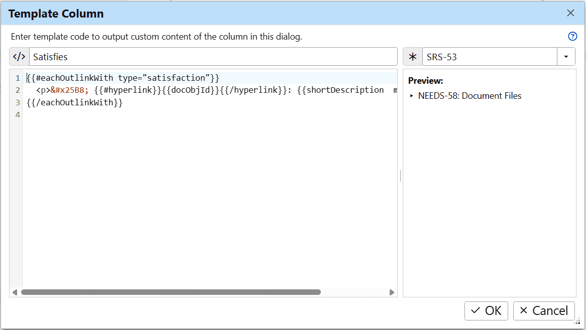 Edit a template column using code the template code editor