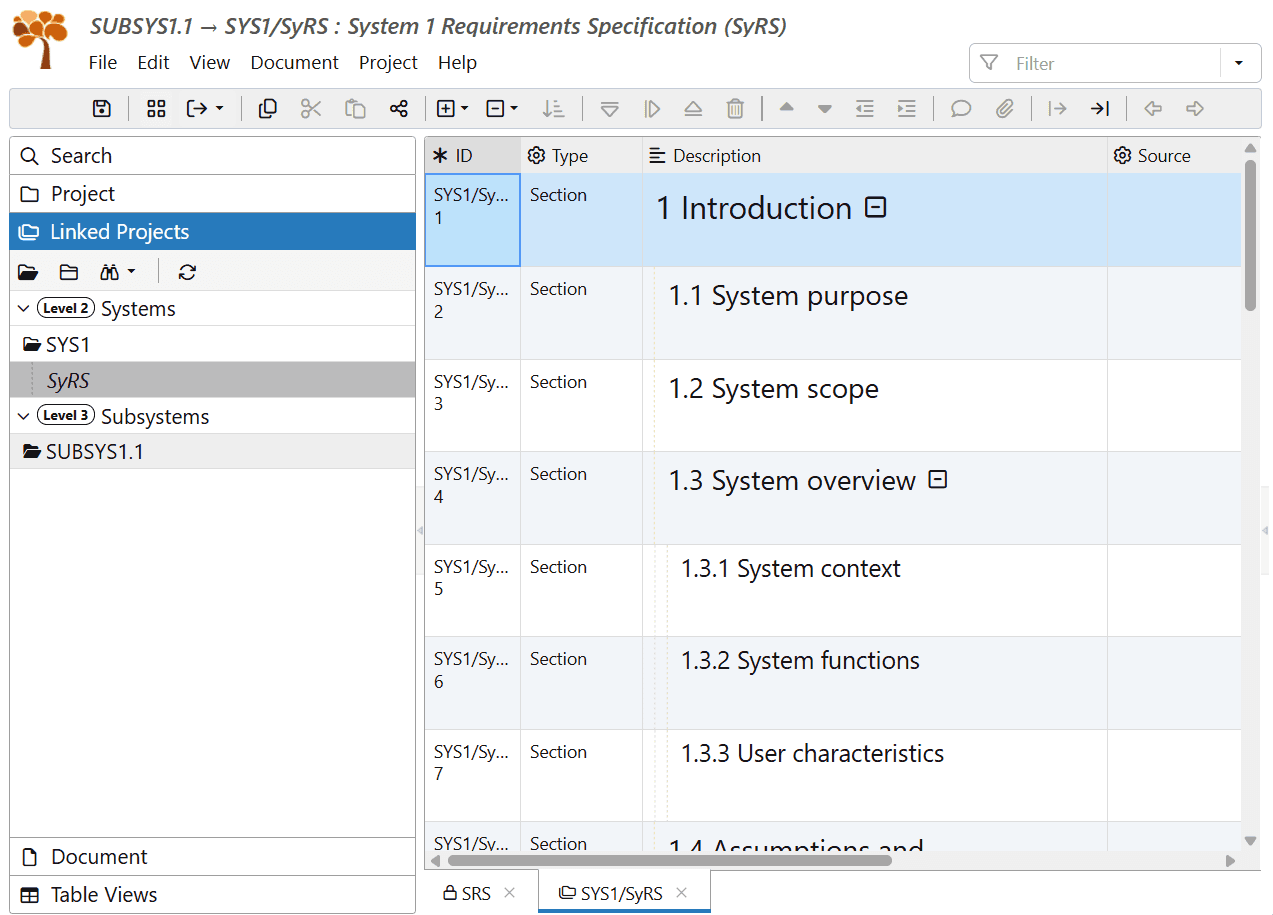 Load Linked Project to display its documents in ReqView