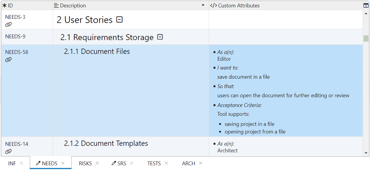 Attributes summary column in ReqView