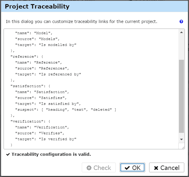 Traceability configuration of suspect links