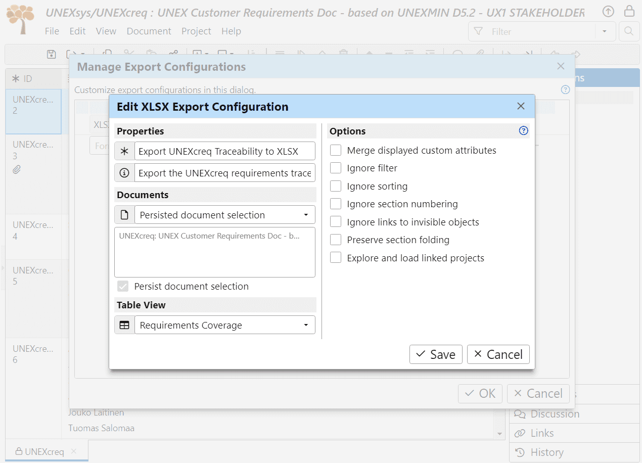 Edit export configuration in ReqView