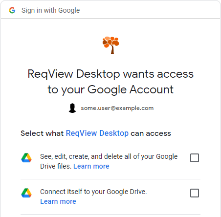 Google Drive access consent dialog