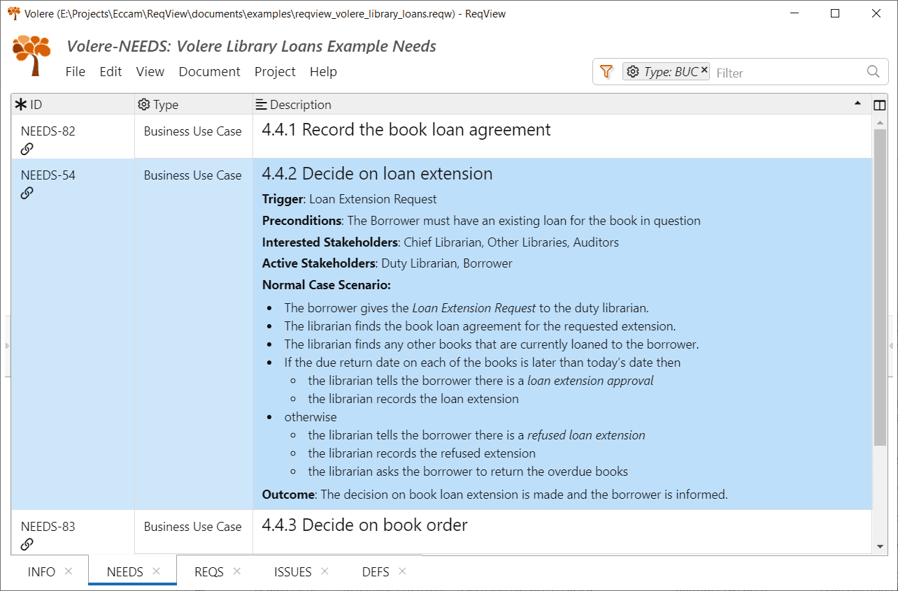 Business use cases of the Volere Library Loans example