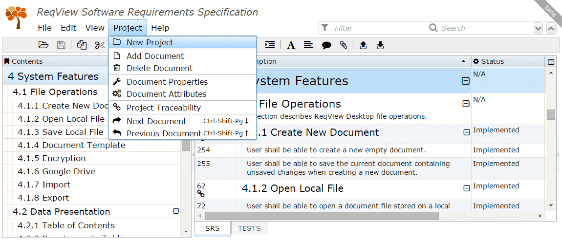 Requirements project with multiple documents