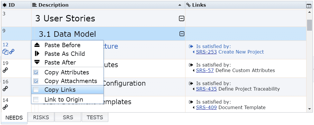 Paste requirement with copying traceability links Paste requirement with copying traceability links