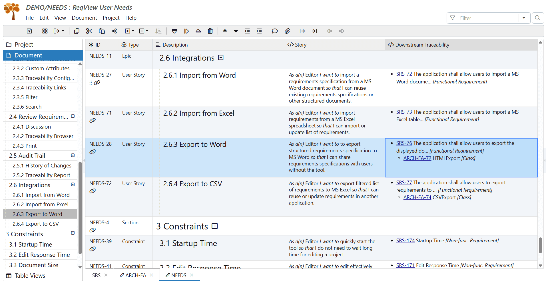 Review traceability between requirements and design in ReqView Review traceability between requirements and design in ReqView