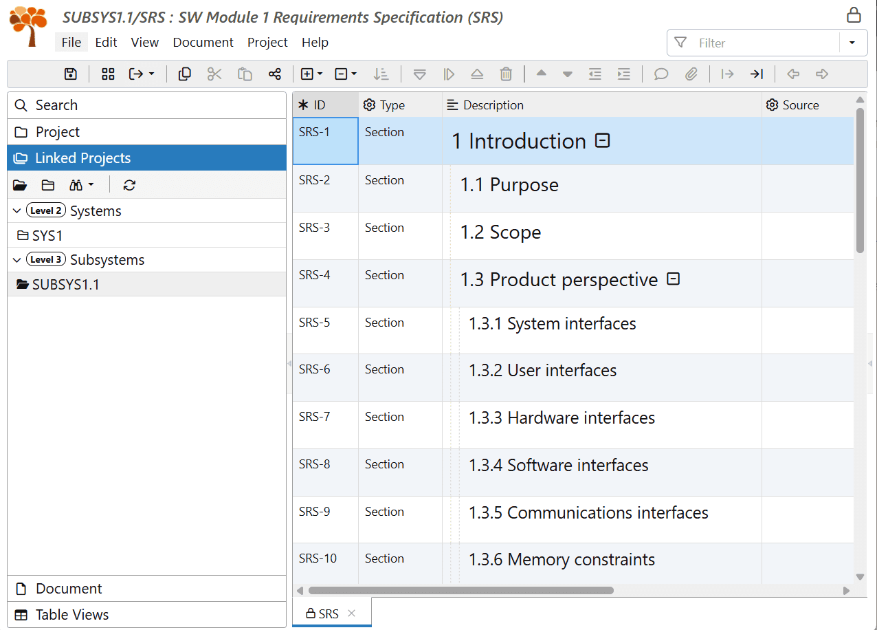Display Linked Projects in ReqView