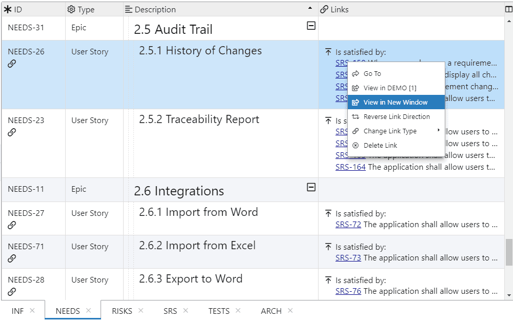 View in New Window dialog in ReqView