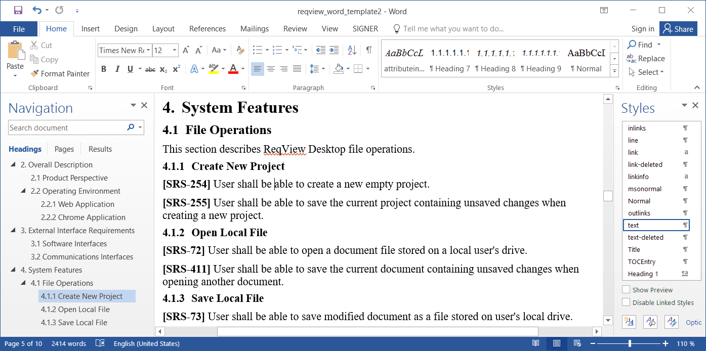 Export of Word HTML  with ID Prefix in requirement text description