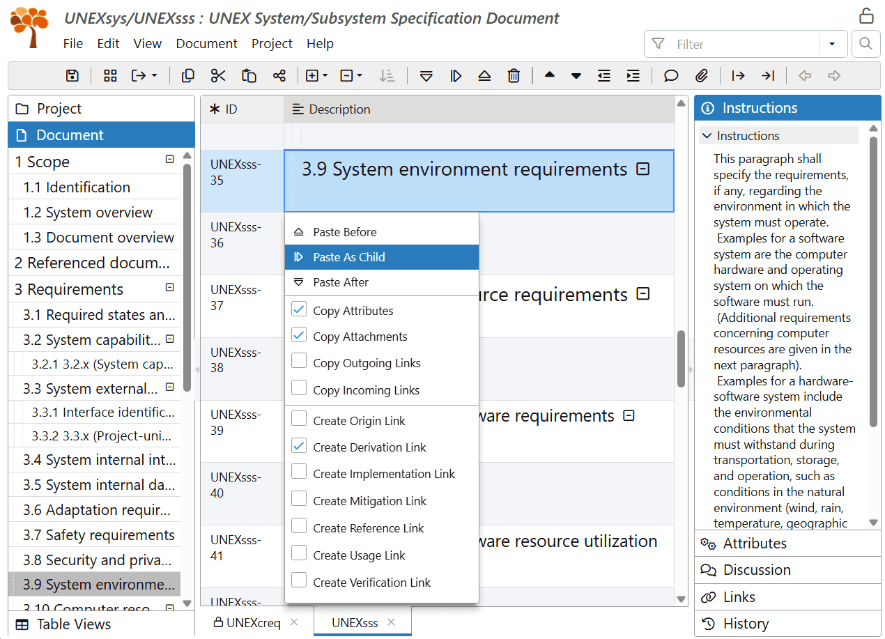 Paste a stakeholder requirement in the System Specification in ReqView