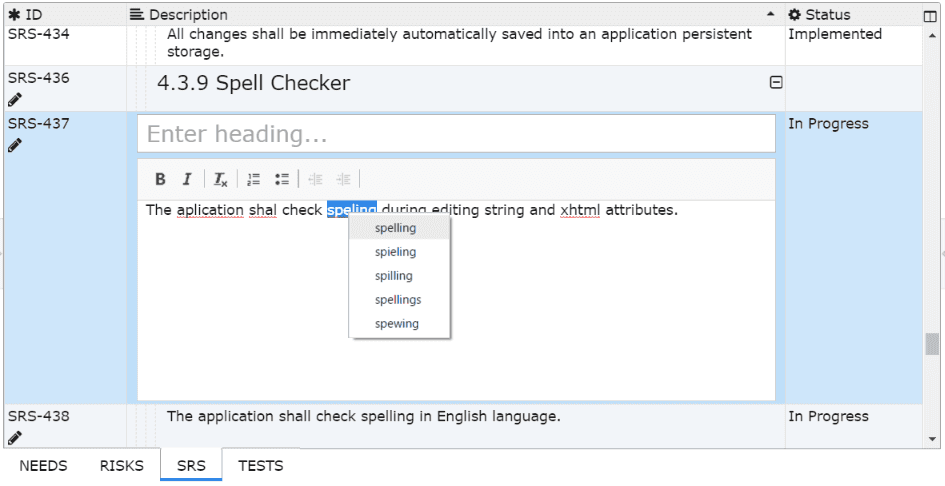 English Spell Checker in ReqView Application