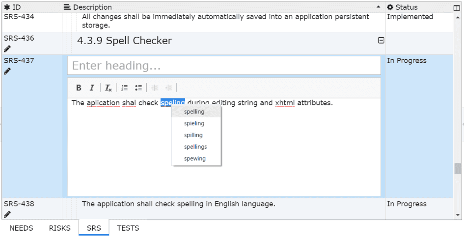 English spell checker in ReqView