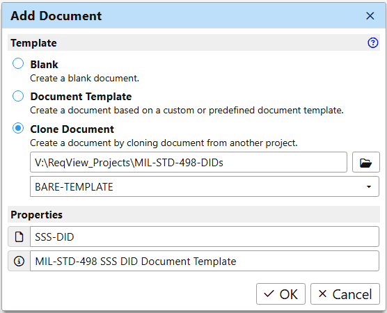 Create a document from a custom document template in ReqView