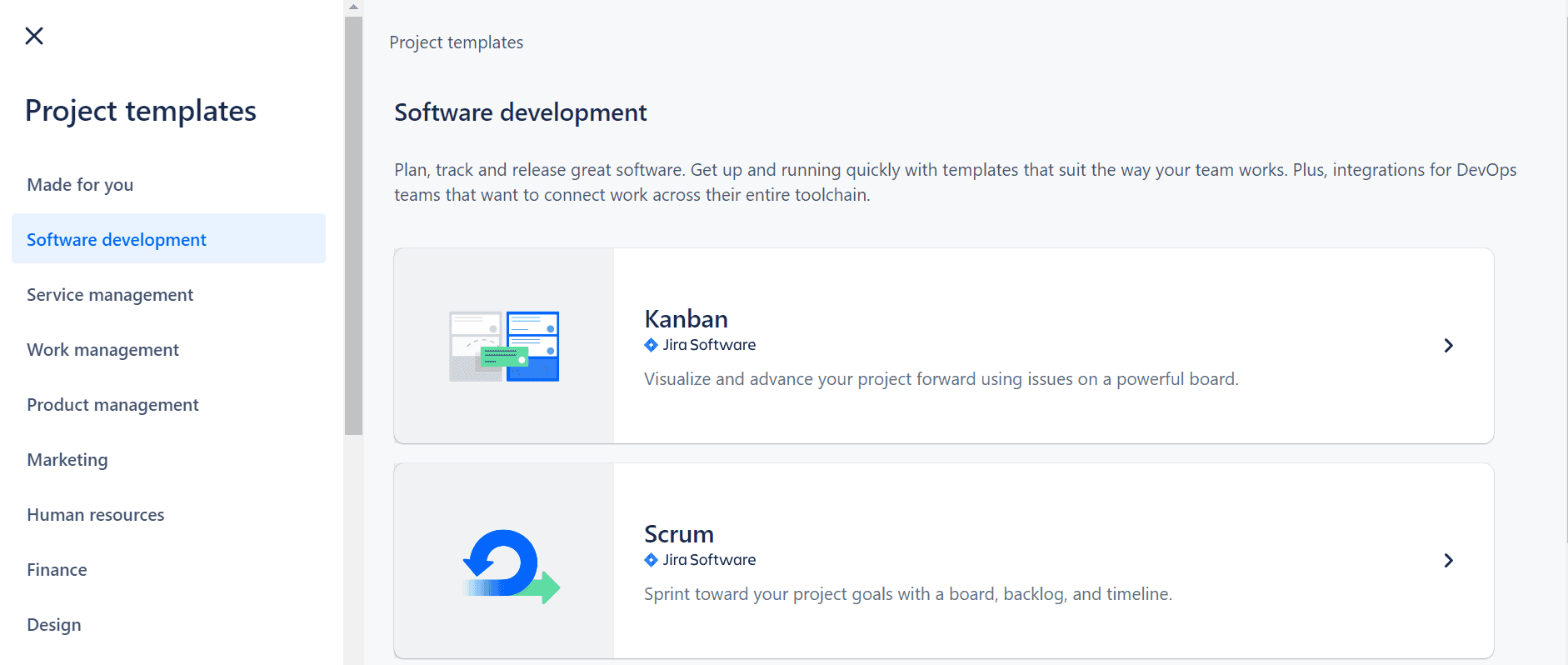 Jira Scrum or Kanban project template from Software development can be integrated with ReqView