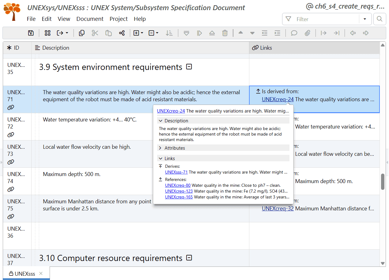 Display popup with links of the original stakeholder requirement UNEXcreq-24 in ReqView