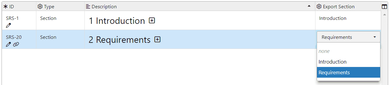 Set custom attribute storing export sections in ReqView document exported to DOCX