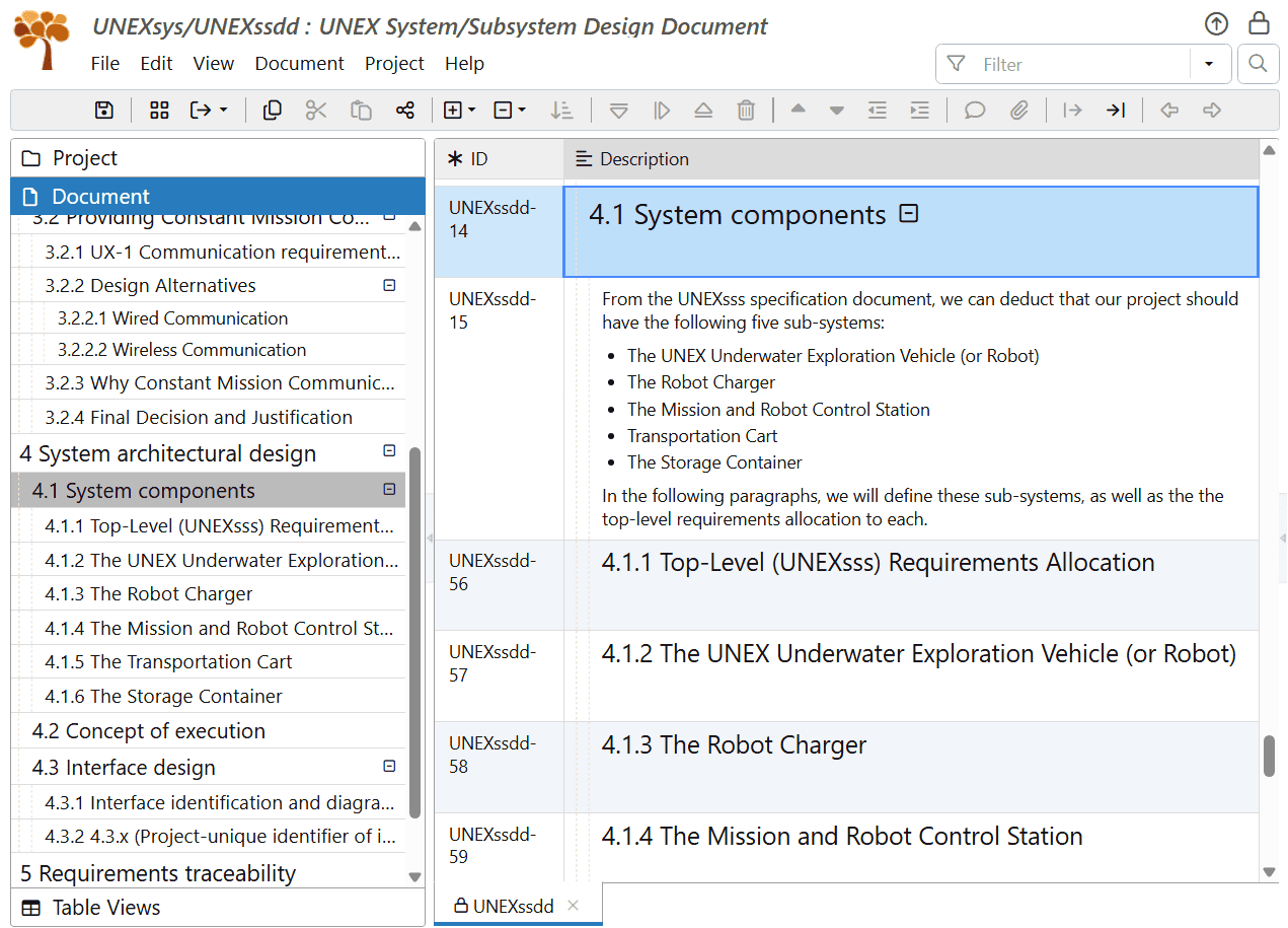 Add UNEX System Components to SSDD in ReqView