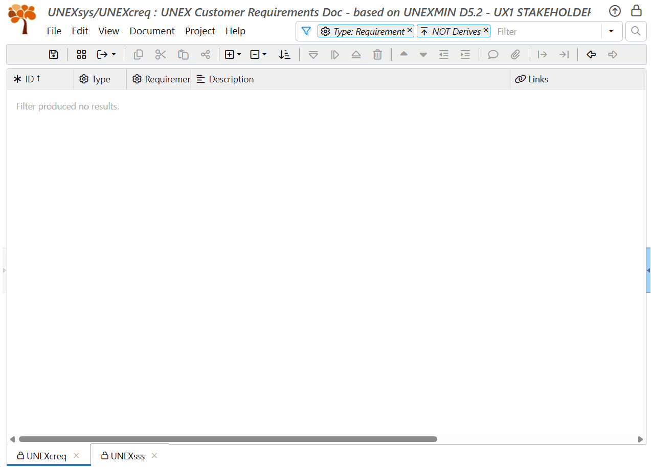 Filter stakeholder requirements which are not covered by system requirements in ReqView