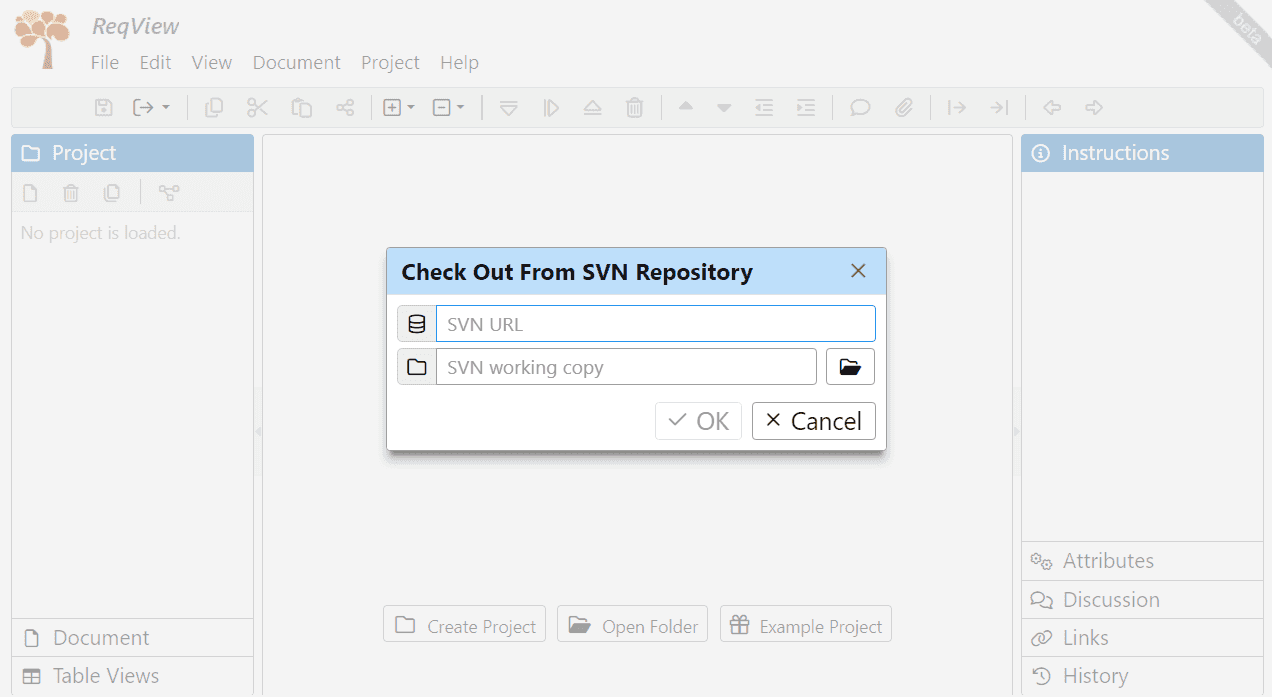 Check out a ReqView project from SVN repository