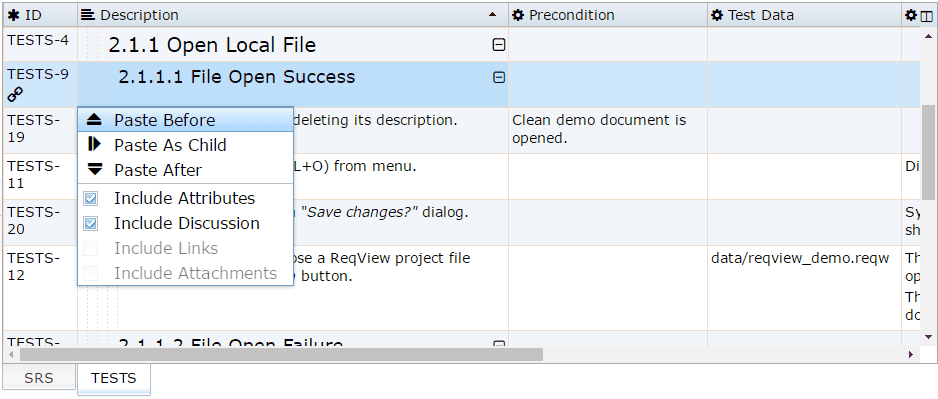 Copy Requirements between Documents