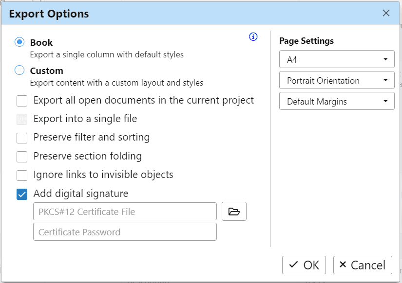 Export digitally signed PDF files from ReqView