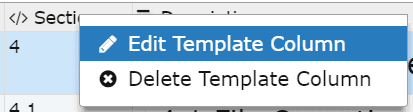Template column context menu
