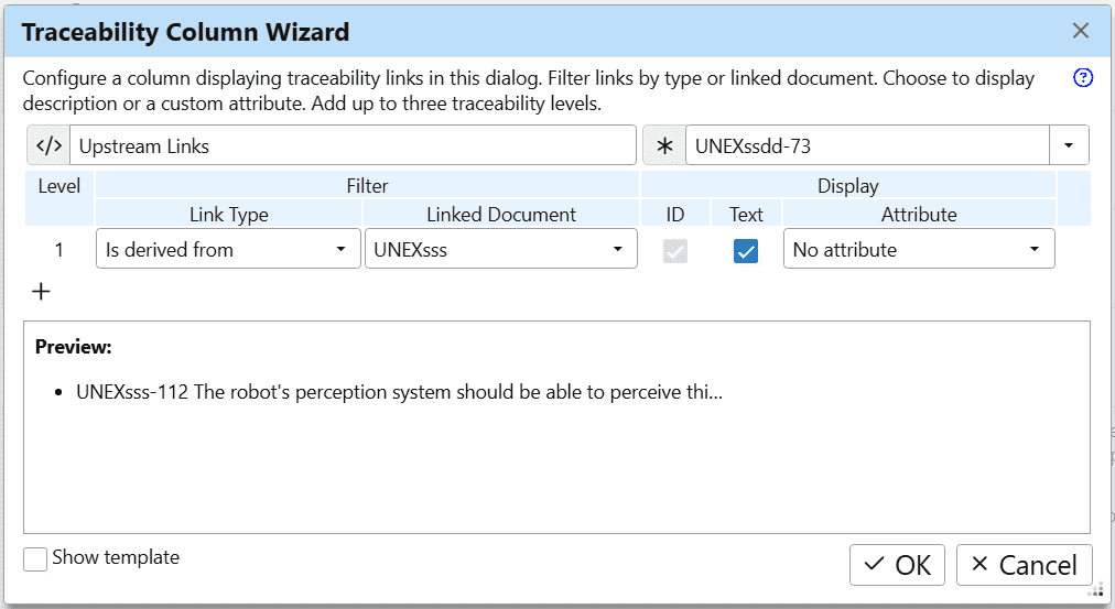 Traceability wizard for generating Upstream Links traceability column in ReqView