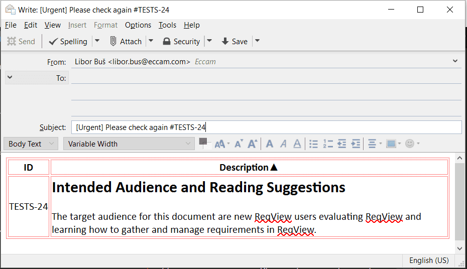 Object pasted in an email client