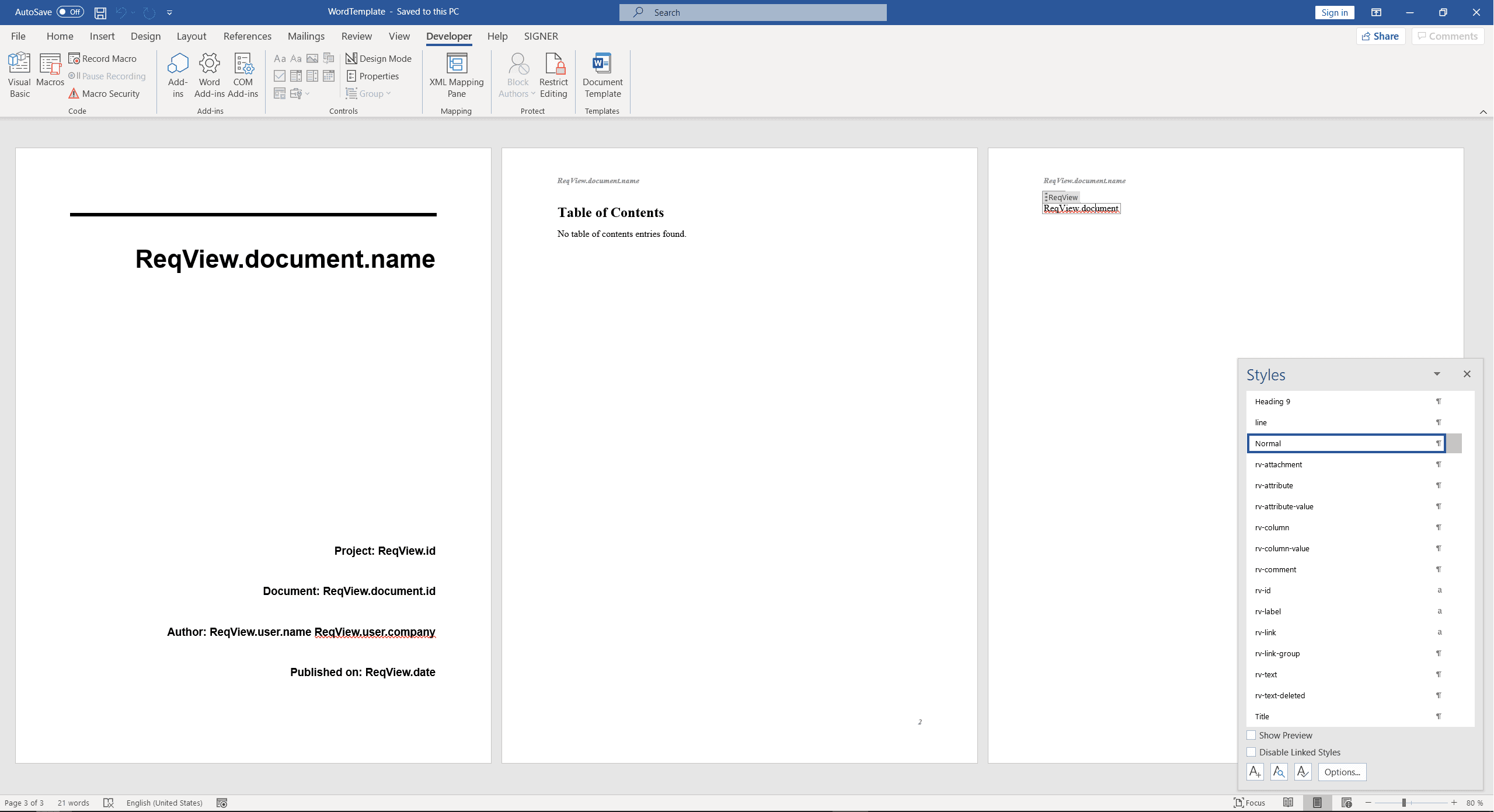Default MS Word template for export from ReqView