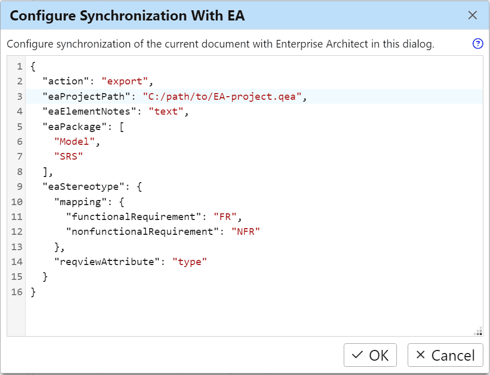 Configuration of Enterprise Architect Synchronization in ReqView