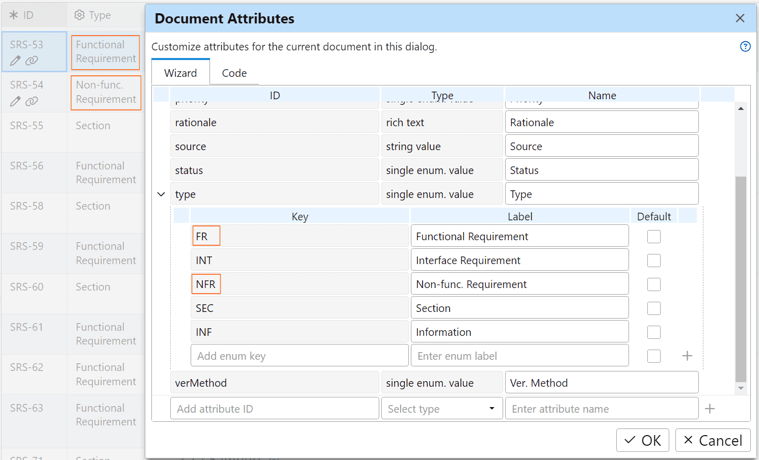 Export functional and non-functional requirements