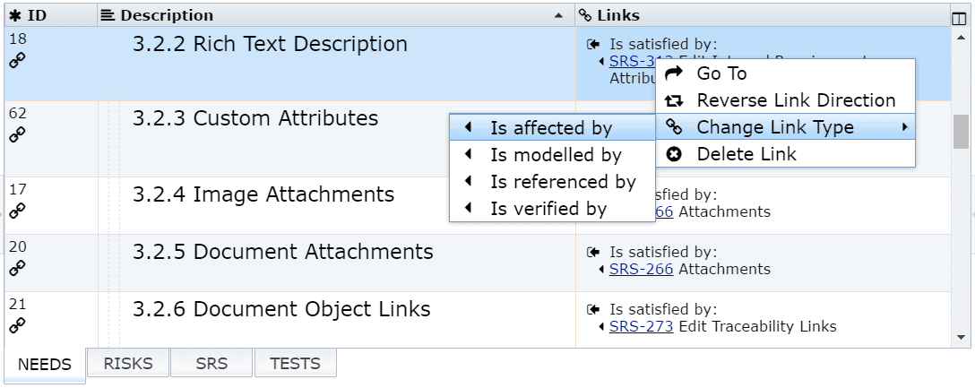 Edit requirements traceability links Edit requirements traceability links