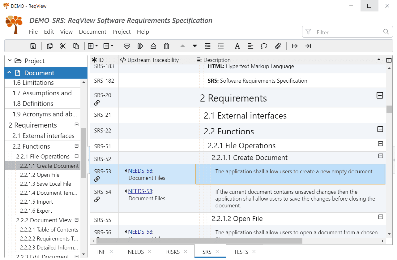 Example Software and System Requirements Specification for ReqView based on the ISO/IEC/IEEE 29148:2018 standard