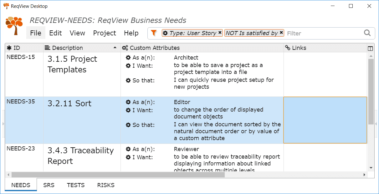 Filter requirements with coverage gaps