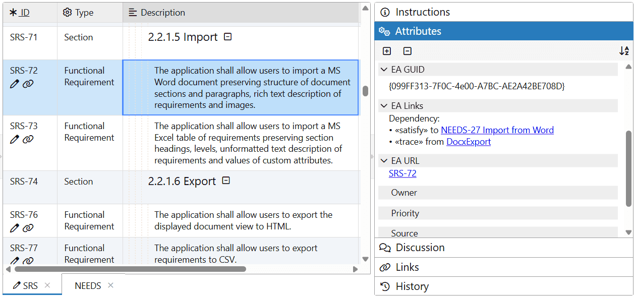 Exported requirement in ReqView