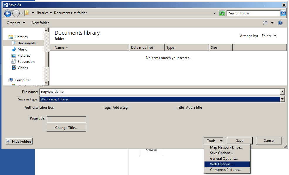 Web Options dialog