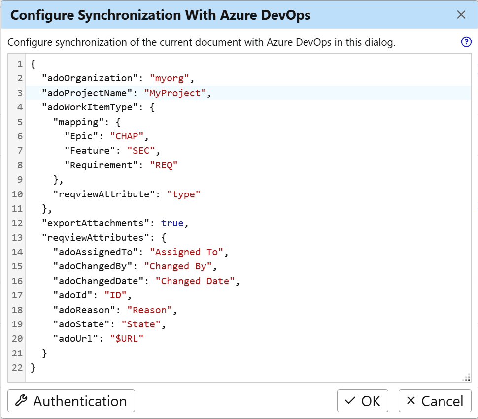 Configuration of Azure DevOps Synchronization in ReqView Configuration of Azure DevOps Synchronization in ReqView