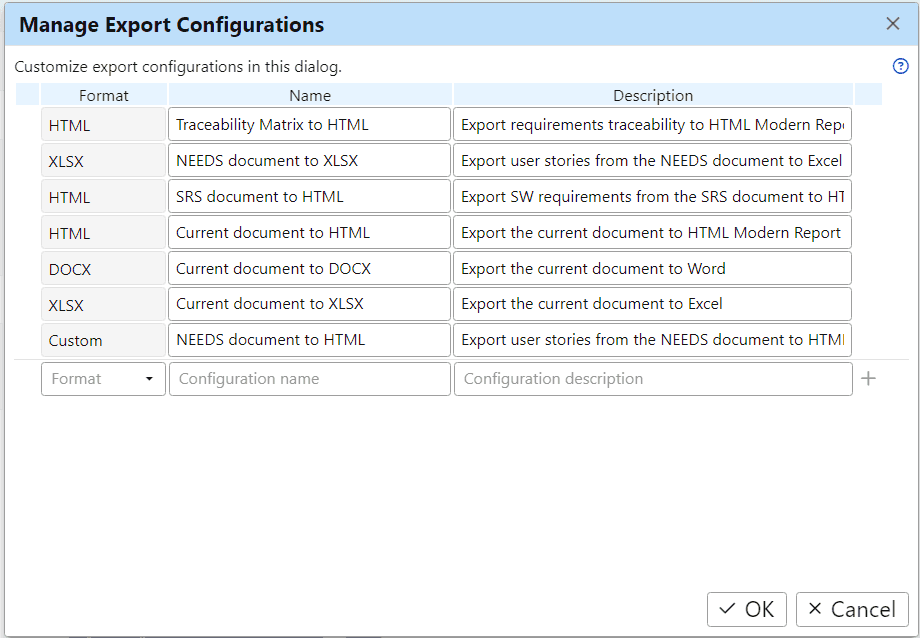 Manage export configurations in ReqView