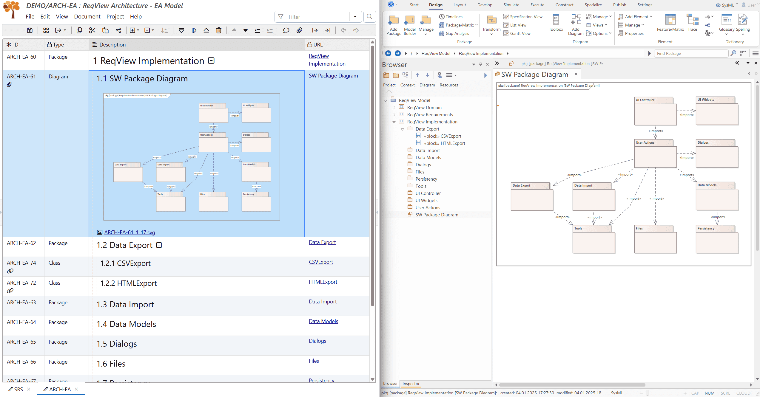 Import design model from EA to ReqView Import design model from EA to ReqView