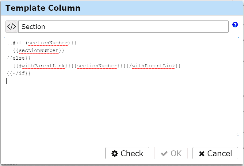 Template Column dialog