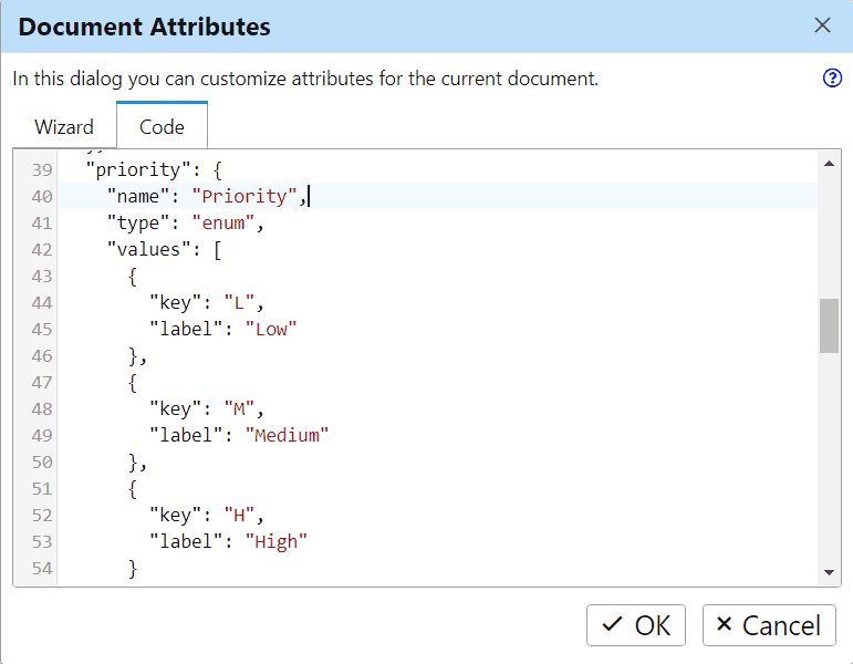 Custom Attributes dialog in ReqView with JSON configuration