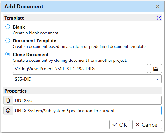Create table view Requirements to Copy in ReqView