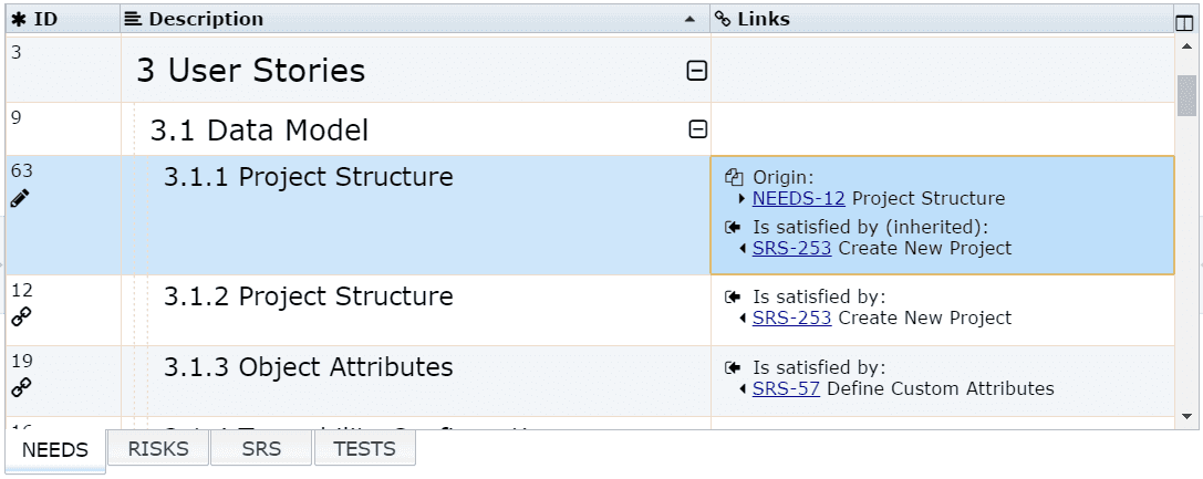 Show requirement traceability links